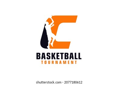 Letter C with Basketball Logo Design. Vector Design Template Elements for Sport Team or Corporate.