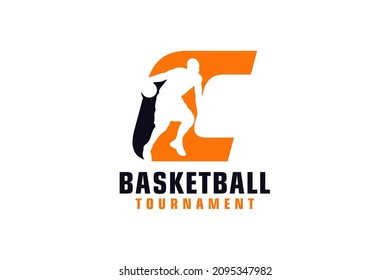 Letter C with Basketball Logo Design. Vector Design Template Elements for Sport Team or Corporate.