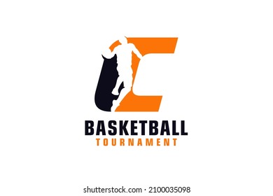 Letter C with Basketball Logo Design. Vector Design Template Elements for Sport Team or Corporate.