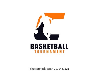 Letter C with Basketball Logo Design. Vector Design Template Elements for Sport Team or Corporate.