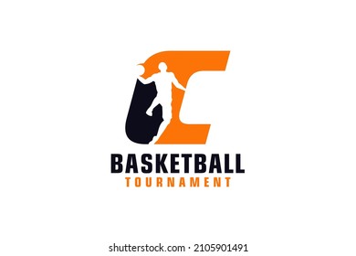 Letter C with Basketball Logo Design. Vector Design Template Elements for Sport Team or Corporate.