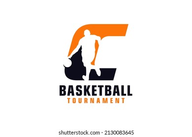 Letter C with Basketball Logo Design. Vector Design Template Elements for Sport Team or Corporate.