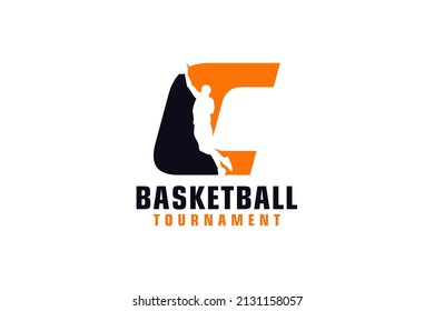 Letter C with Basketball Logo Design. Vector Design Template Elements for Sport Team or Corporate.