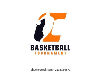 Letter C with Basketball Logo Design. Vector Design Template Elements for Sport Team or Corporate.