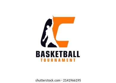 Letter C with Basketball Logo Design. Vector Design Template Elements for Sport Team or Corporate.