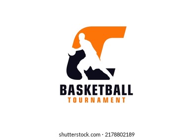 Letter C with Basketball Logo Design. Vector Design Template Elements for Sport Team or Corporate.