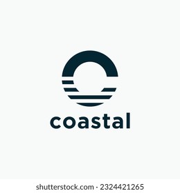 letter c beach logo design vector silhouette illustration