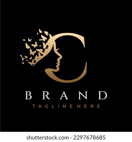 Letter C Beauty Butterfly Crown Logo Design
