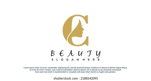 Letra c con diseño de logotipo de concepto de belleza vector premium