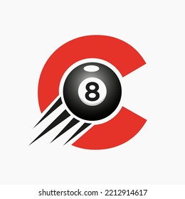 Letter C Billiards or Pool Logo Design For Billiard Room or 8 Ball Pool Club Symbol Vector Template