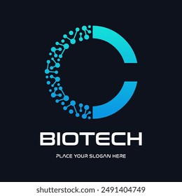 Letter C biotechnology vector logo template. This logo use molecule symbol. Suitable for biology and chemistry.