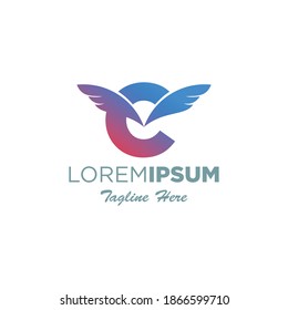 letra C con plantilla de diseño de logotipo de pájaro