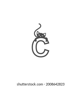 Letter C with black cat icon logo design template vector