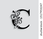 letter C. Black flower alphabet.  Beautiful capital letters.