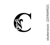letter C black . flower  letters. Vintage ornament initial Alphabet. Logo vector 
