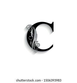letter C. Black flower letters,  alphabet.  Beautiful capital letter. vector