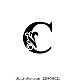 letter C black . flower  letters. Vintage ornament initial Alphabet. Logo vector 
