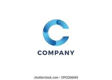 Letter C blue color compressed connector business logo