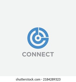 Letter C blue color creative wave connect logo. WIFI area signal logo concept.
