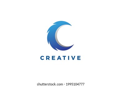 Letter C blue color feather creative technological business logo