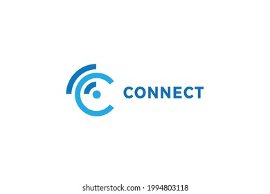 Letter C blue color wave connectivity creative logo