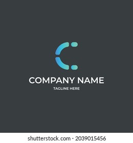 Letra C logotipo de gradiente azul con fondo negro, letra del logotipo conectada estilo C