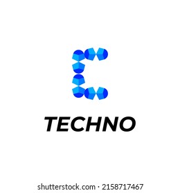 diseño de logotipo moderno con tecnología azul de la letra C