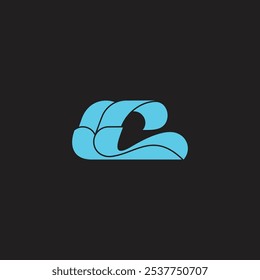 letter c blue waves paper curves geometric logo vector 