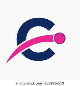 Letter C Bowling Logo. Bowling Ball Symbol With Moving Ball Icon