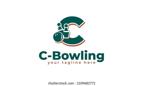 Letter C and bowling logo design. vector