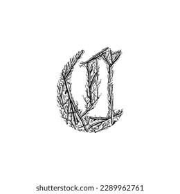 letter C branches hand drawing vector isolated on white background.