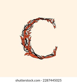 letter C with branches and leaves