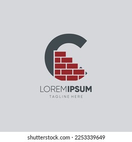 Letter C Brick Logo Design Vector Icon Graphic Emblem Illustration