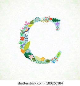 The letter C. Bright floral element of colorful alphabet in vector