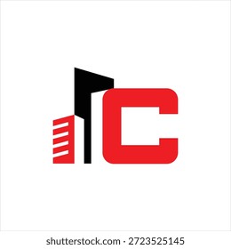 Letra C Construir concepto de construcción logo diseño Vector Plantilla