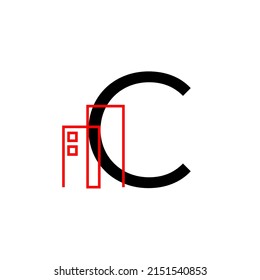 letter C with building decoration vector logo design element