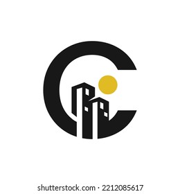 Buchstabe C mit Logo-Design im Gebäude. C mit Logo-Design für Gebäude