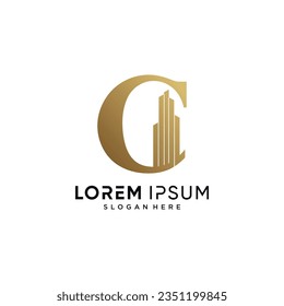Letter C und Building Logo Design Vektorgrafik mit kreativem Konzept