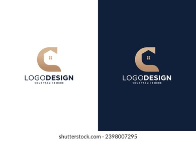 Diseño del logotipo de la construcción de la letra C. letra C con símbolo inmobiliario.