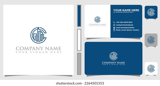 logotipo de la letra C Building con estilo de línea y diseño de tarjeta de visita. Construyendo logo abstracto para inspiración, ilustración
