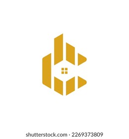 Letter C Building With Swoosh Logo Design Template.