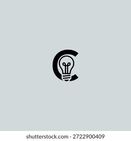 Letra C com ícone de logotipo de lâmpada design de vetor plano.