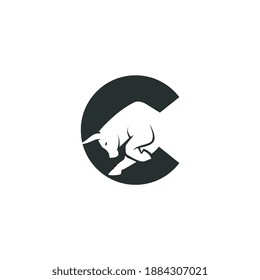 Letter C with Bull in negative space