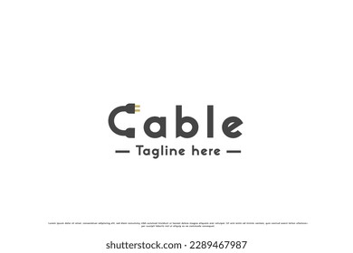 Letter c cable logo design illustration. Typography cable network wire lettering simple logo design illustration. Creative connection cable silhouettes in typeface. Perfect for business web app icon.