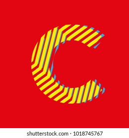 letter C, capital letter for advertising or editable editorial use, vector texture with lines