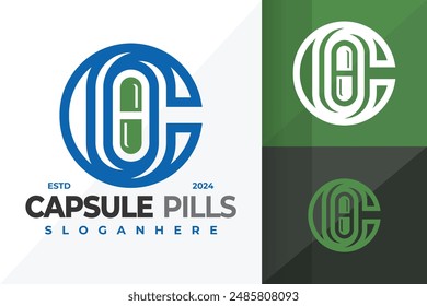 Letter C Capsule Pills Logo design vector symbol icon illustration