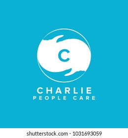 Letter C care icon.Hand help care logo template