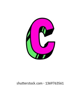 Letter C in cartoon style. Vector. Bright red Latin letter. Bulk forms.