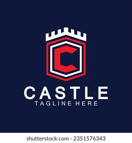 Letter c castle logo icon design template
