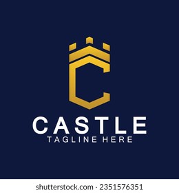 Letter c castle logo icon design template